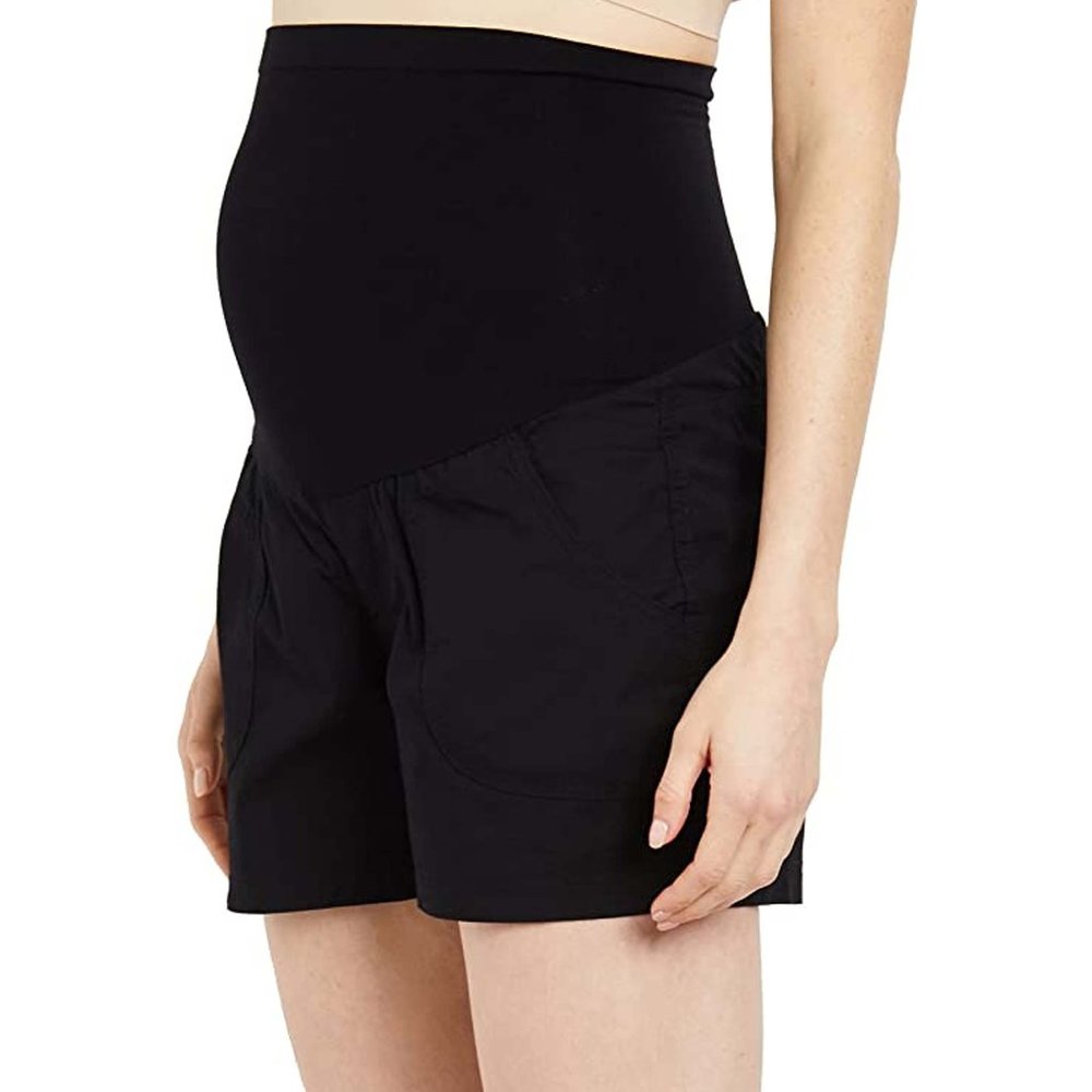 Motherhood Maternity 4” Poplin Shorts Full-Panel Secret Fit Black Medium 8 - 10